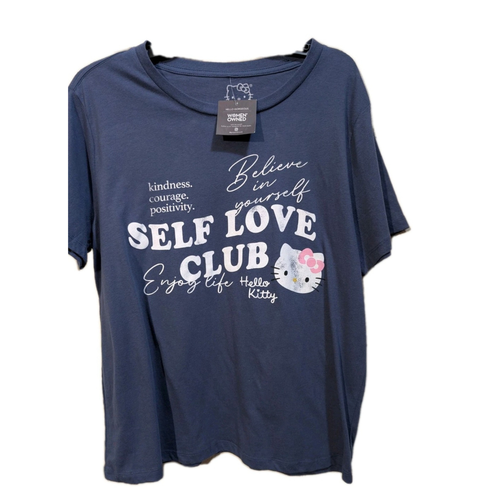 NEW Hello Kitty By Sanrio Graphic T-Shirt XL Self Love Club Navy Blue Tee Top